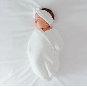 Cozy White Baby Swaddle and Headband Set